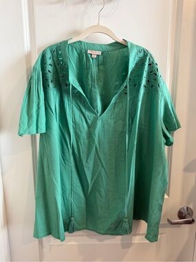 Knox Rose Women's Red Embroidered V-Neck Peasant Top Size 3X NWT